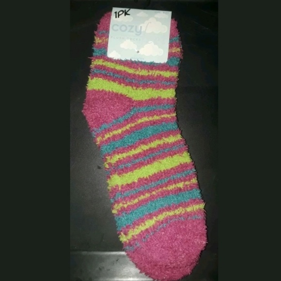 ** Cozy Feet Fuzzy Plush Socks Neon Pnk Blue Green - Picture 1 of 8